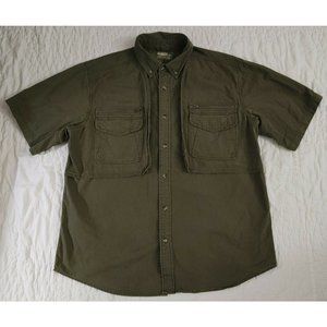 Gander Mountain Utility Fishing Shirt Mens sz L Vented Heavy Cotton Zip Pockets